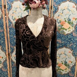 Anna Molinari Dark Brown Velvet Floral Top